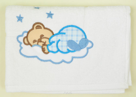 Ręcznik kąpielowy z haftem 55x72 (niebieski miś na chmurce)