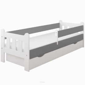 Łóżko dziecięce z szufladą z barierką 160X80 LEO biało szare