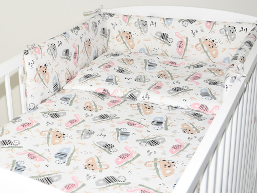 ARUŚ 3 el. pościel do łóżeczka 120*90 (188-lemury różowo zielone)