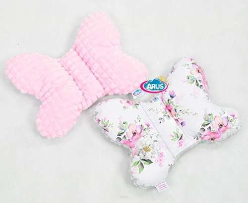 Poduszka motylek antywstrząsowa Minky (różowy +kwiat jabłoni biały)