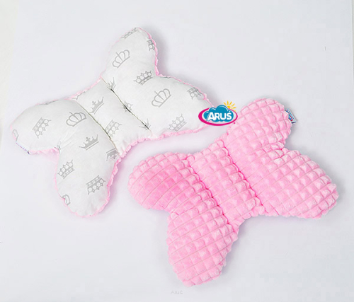 Poduszka motylek antywstrząsowa Minky (różowy+popiel korony na białym)