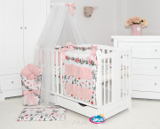 6 el.Pościel do łóżeczka 120x90 dwustronna "KOKARDKA" (słoniki brzoskwinia +roz puder)