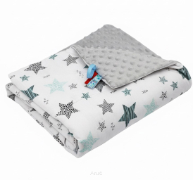 Koc kocyk pled pledzik MINKY 75x100 (popiel +gwiazdki miętowe)