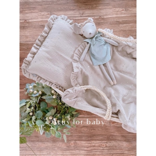 3 el.pościel muślin muślinowa z muśliny z falbanką (gwiazdki na beżu)