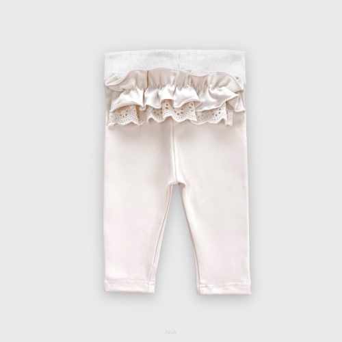 Spodnie bawełniane z falbankami beżowa vanilla/cream z beżowa falbanka