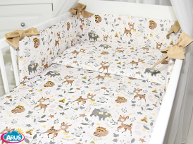 5 el.Pościel do łóżeczka 120x90 dwustronna "KOKARDKA" (sarenki beżowe +beż)