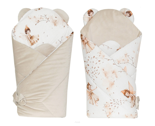 Rożek becik niemowlęcy VELVET (capuccino +wróżki beżowe)