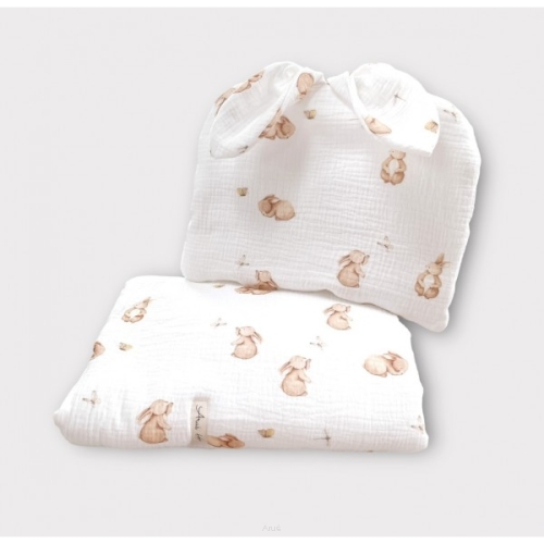 Pościel z wypełnieniem do wózka / kołyski / kosza mojżesza muślinowa (little teddy dla chłopca)