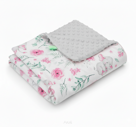 Koc kocyk pled pledzik MINKY 75x100 (popiel +małe słoniki różowe)