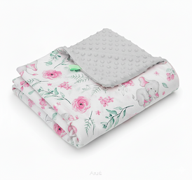 Koc kocyk pled pledzik MINKY 75x100 (popiel +małe słoniki różowe)