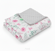 Koc kocyk pled pledzik MINKY 75x100 (popiel +małe słoniki różowe)