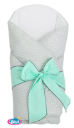 Rożek becik usztywniony wiązany SWEET (białe kropki na popielu+mięta)