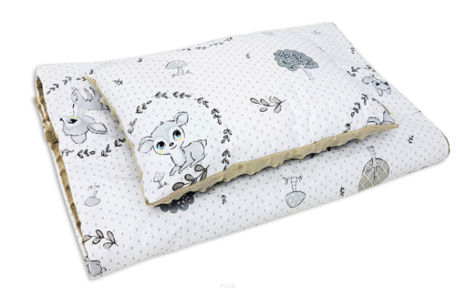 Pościel do wózka / kołyski MINKY (brąz +wianuszki popielate)