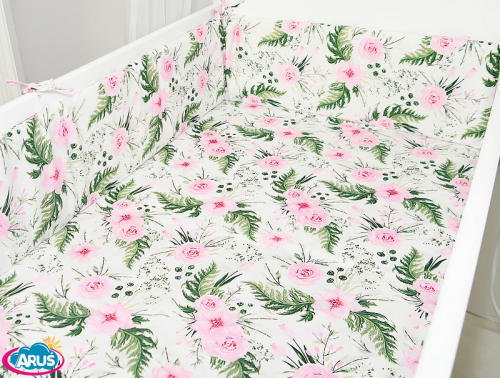 ARUŚ 5 el. pościel do łóżeczka 120*90 (157-różowy garden)