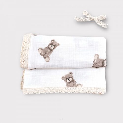 Koc kocy muslinowy z koronka 100x75 bear