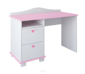 Biurko dla dziecka, biurko dziecięce CLASSIC (biało/różowe +gałki korony różowe)