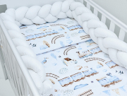 3 el.Pościel do łóżeczka 120x90 "Nature&Flowers" (niebieska ciuchcia +biały warkocz)