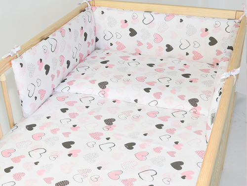 ARUŚ 3 el. pościel do łóżeczka 120*90 (185-serduszka róż popiel)