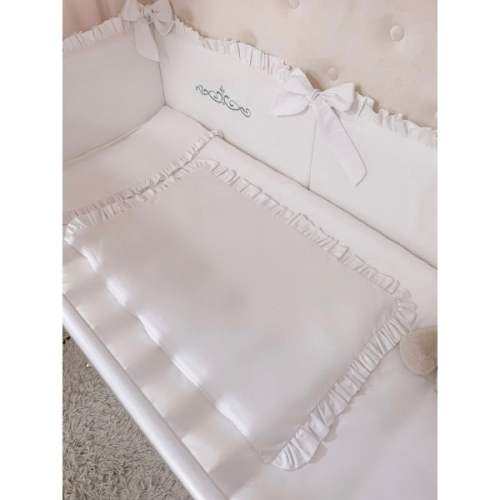 3 el. Pościel do łóżeczka z falbanką 120x90 biała z haftem srebrnym