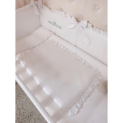 3 el. Pościel do łóżeczka z falbanką 120x90 biała z haftem srebrnym