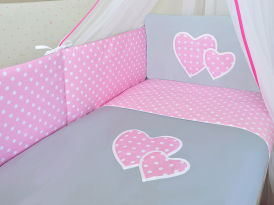 2 el.Pościel z aplikacją 120x90 "Grochy" (różowo popielate)