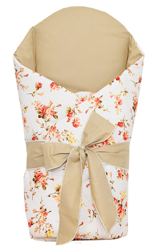 Rożek becik usztywniony wiązany KOKARDKA (dzika róża beżowa)