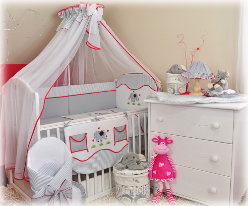 11 el.Pościel do łóżeczka 120x90 z moskitierą 