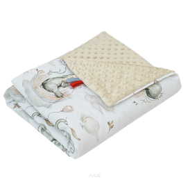 Koc kocyk pled pledzik MINKY 75x100 (capuccino +słonik z tęczą)