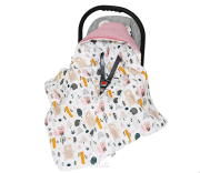 Otulacz śpiworek 90x90 z kapturkiem do fotelika velvet/bawełna (różowy +niedźwiadki) 