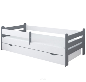 Łóżko dziecięce z szufladą z barierką 160X80 LIAM szaro biało
