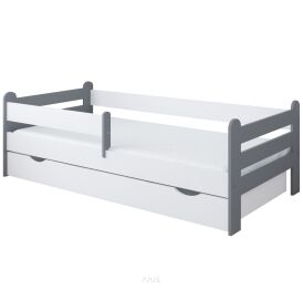 Łóżko dziecięce z szufladą z barierką 160X80 LIAM szaro biało