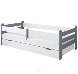 Łóżko dziecięce z szufladą z barierką 160X80 LIAM szaro biało