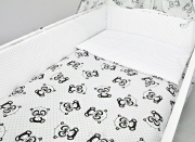7 el.Pościel do łóżeczka 120x90 "DWUSTRONNA" pandy czarne+popiel kropki na białym