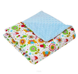 Koc kocyk pled pledzik MINKY 75x100 (niebieski +łąka)