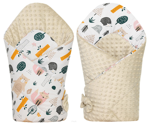 Rożek becik niemowlęcy dwustronny MINKY (capuccino +niedzwiadek)