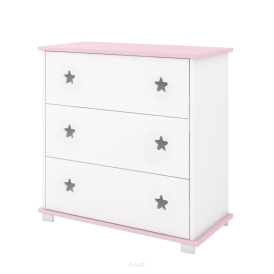 Komoda dziecięca z szufladami STAR (biało/różowy)