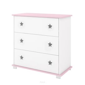 Komoda dziecięca z szufladami STAR (biało/różowy)