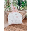 Poduszka przytulanka ZAJACZEK (minky różowy + róż popiel serca) - 2