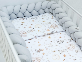 3 el.Pościel do łóżeczka 120x90 "Nature&Flowers" (cyrk +popielaty warkocz)