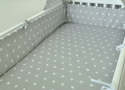 ARUŚ 2 el. pościel do łóżeczka 120*90 (6-biale gwiazdki na popiel tle)