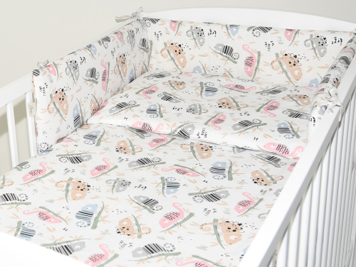 ARUŚ 5 el. pościel do łóżeczka 120*90 (188-lemury różowo zielone)