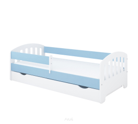 Łóżko dziecięce z szufladą z barierką 160X80 LUIZA biało/niebieska