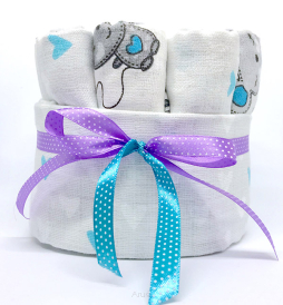 Tort z pieluch pieluszek tetrowych 10szt (kolorowe+lila turkus)