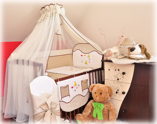 11 el.Pościel do łóżeczka 120x90 z moskitierą 