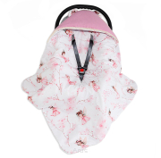 Otulacz śpiworek 90x90 z kapturkiem do fotelika velvet/bawełna (róż +wróżki różowe)