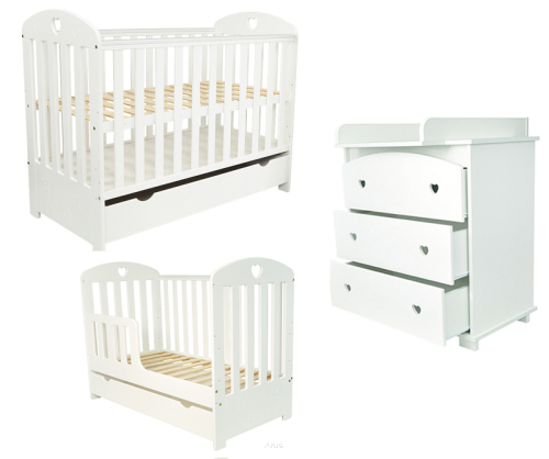 Zestaw SISI-2 : łóżeczko z szufladą białe + komoda z przewijakiem