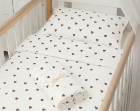 ARUŚ 2 el. poszewki/pościel muślinowa do łóżeczka 120*90 60*40 (braz serca)