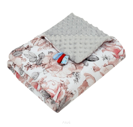 Koc kocyk pled pledzik MINKY 75x100 (popiel +kwiat peony)