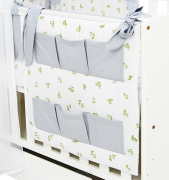 Przybornik na łóżeczko "KOKARDKA" (zielone gałązki +popiel gładki)