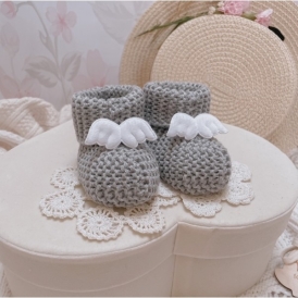 Sweterkowe buciki skarpetki Blossoms (szare +aniołki)